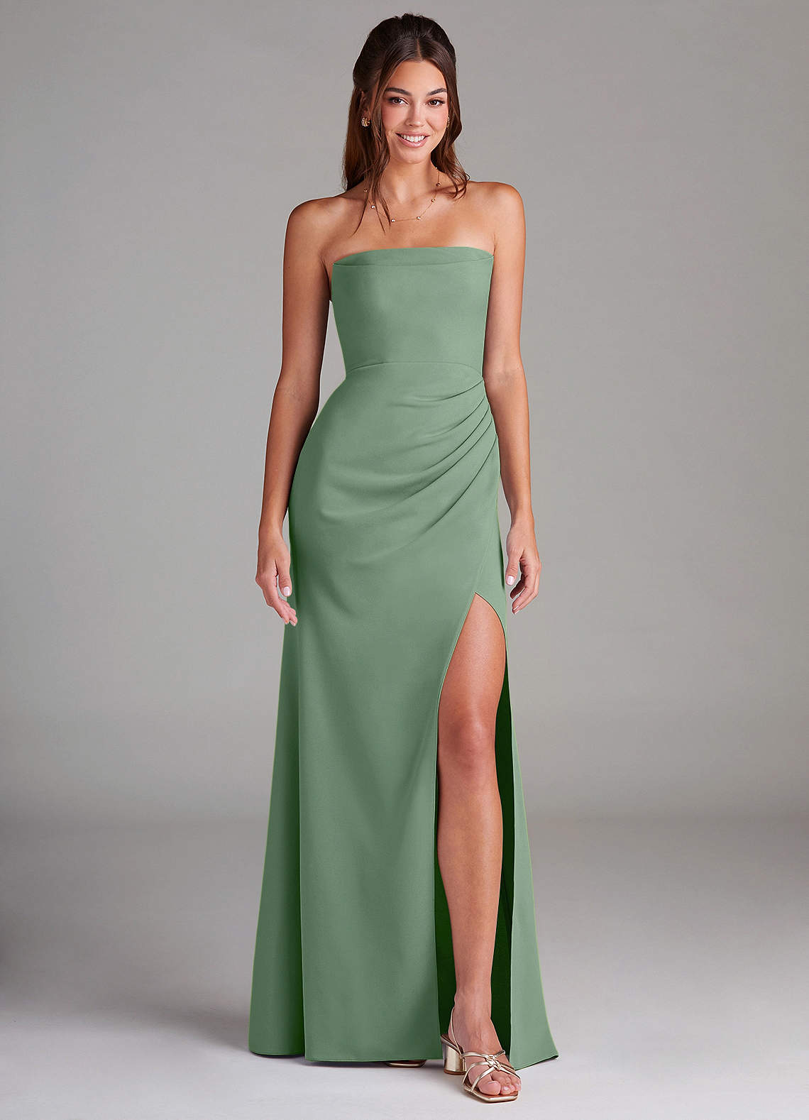 Azazie Leonis Bridesmaid Dresses Matcha Sheath Strapless Stretch Crepe Convertible Dress image1