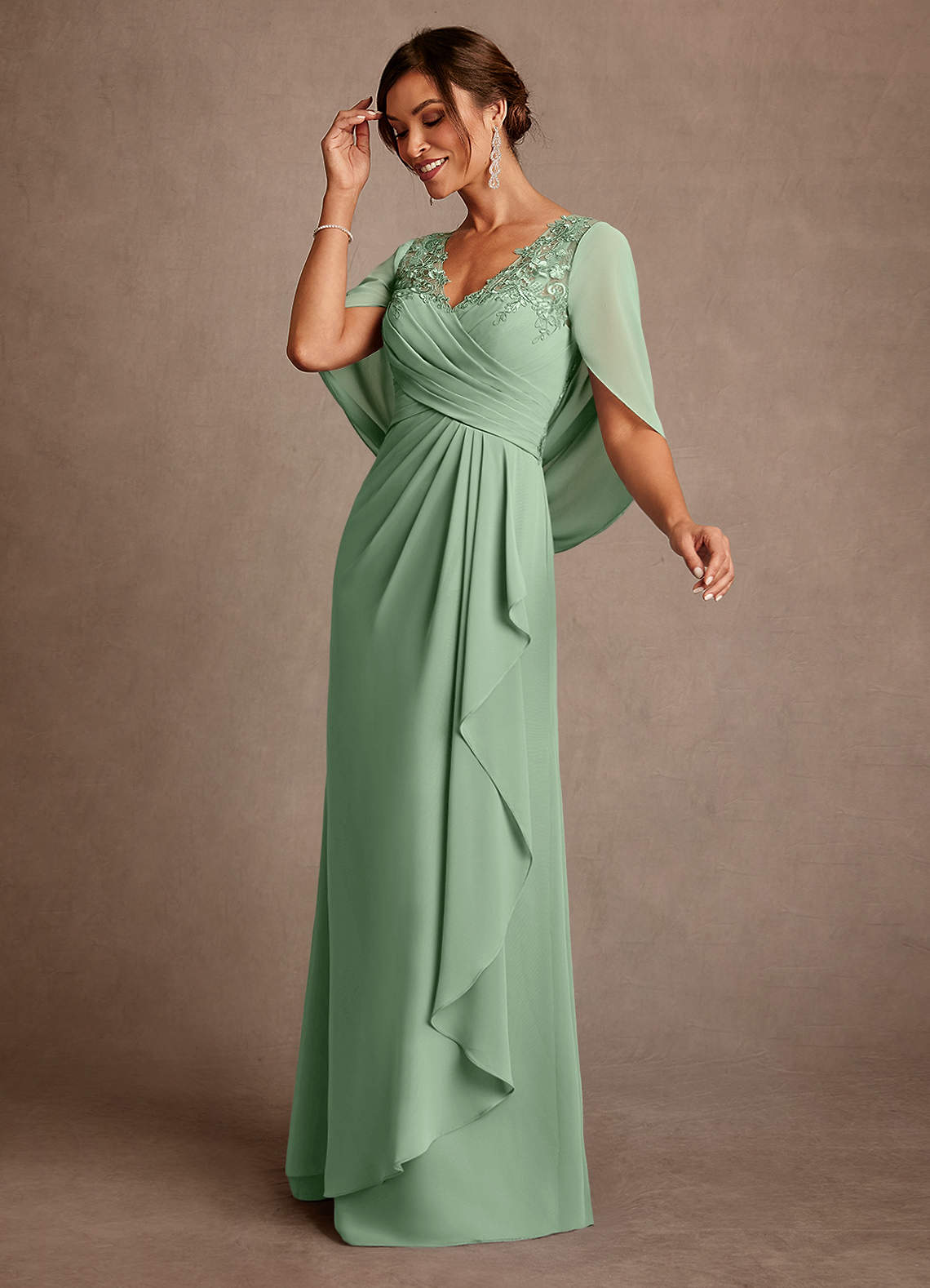 Azazie Santa Clara Mother of the Bride Dresses Matcha A-Line Lace Dress image3