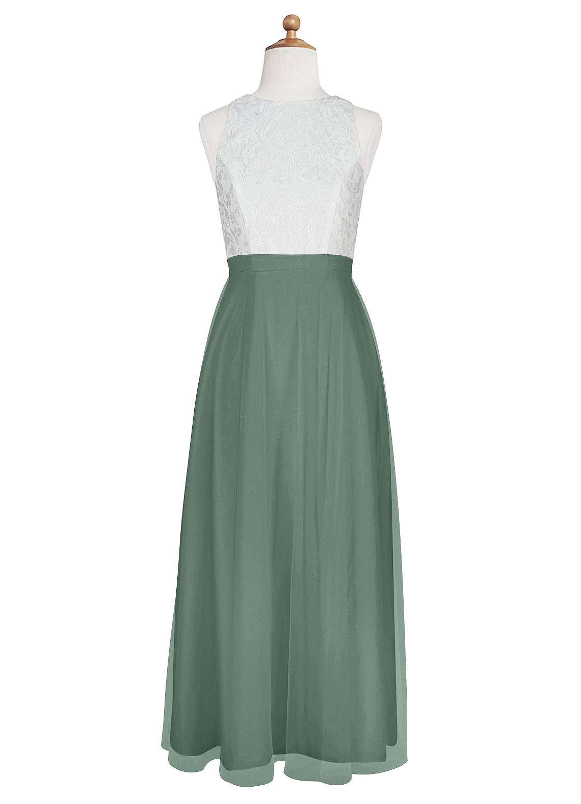 Azazie Albertine Junior Vestir Eucalipto de Chiffon de Linha A com Renda image6