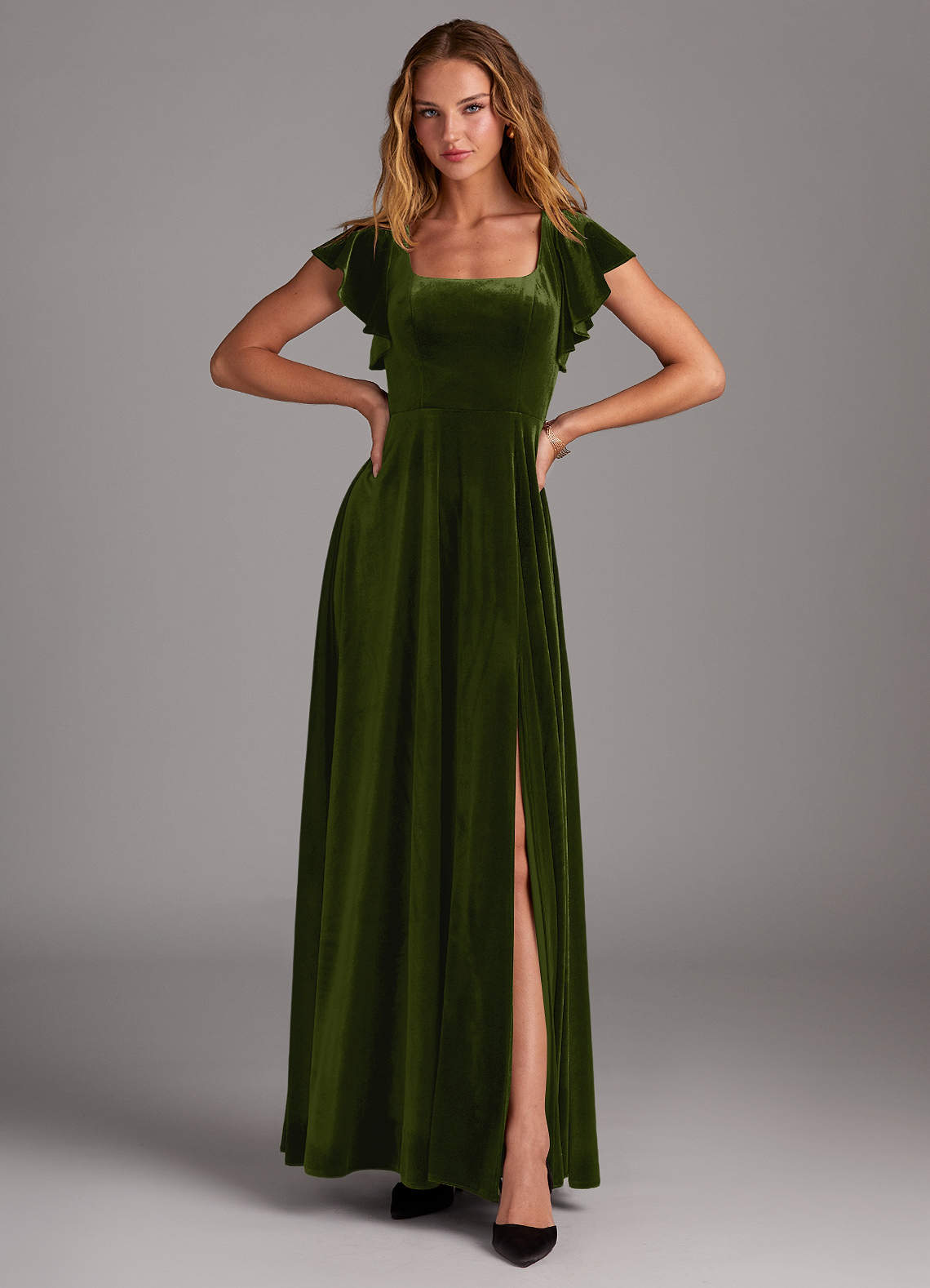 Azazie Bondi Olive Velvet Bridesmaid Dresses | Azazie DE