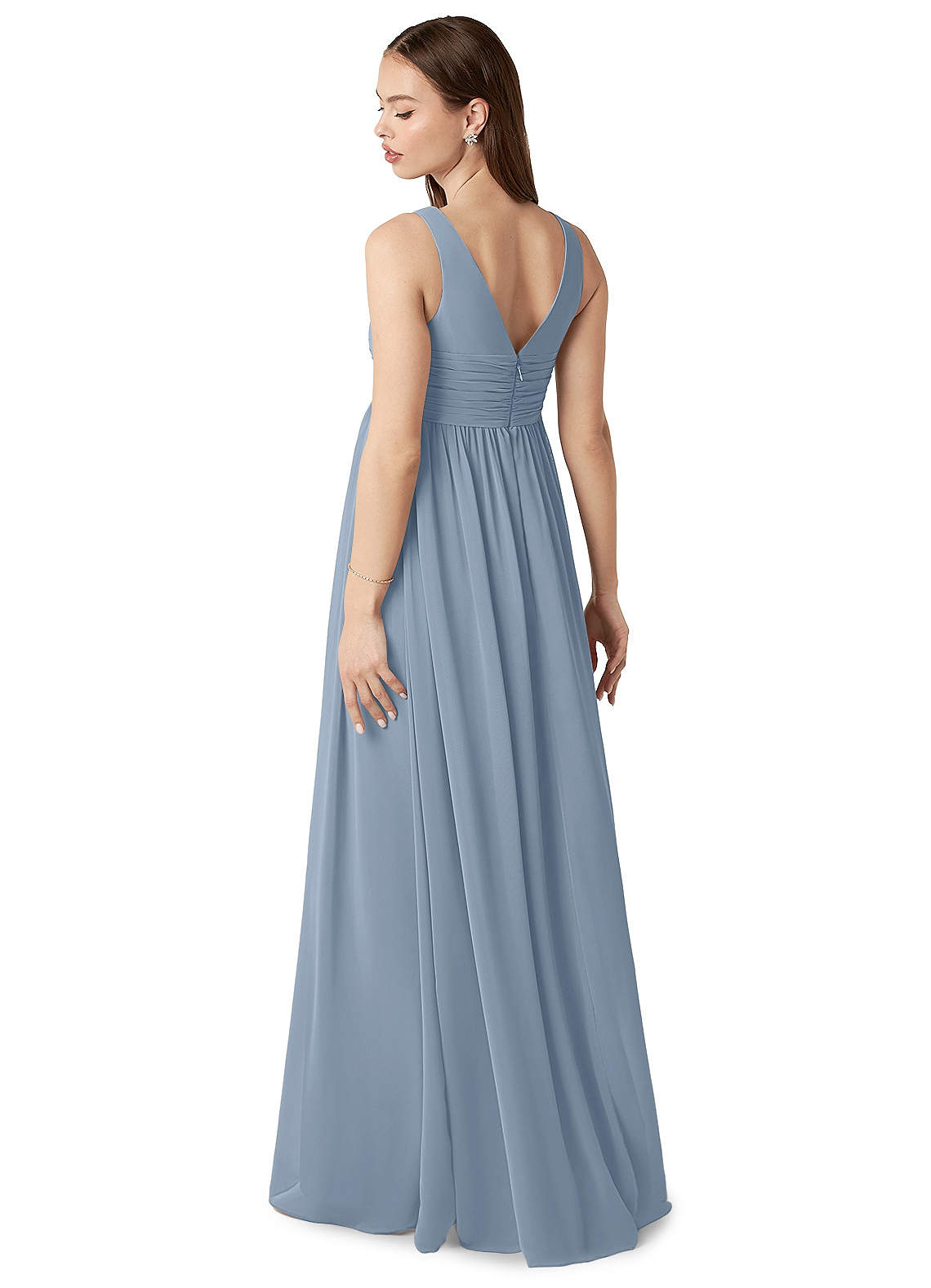 Azazie Yetta Maternity Bridesmaid Dresses A-Line V-Neck Gathered Chiffon Floor-Length Dress image4