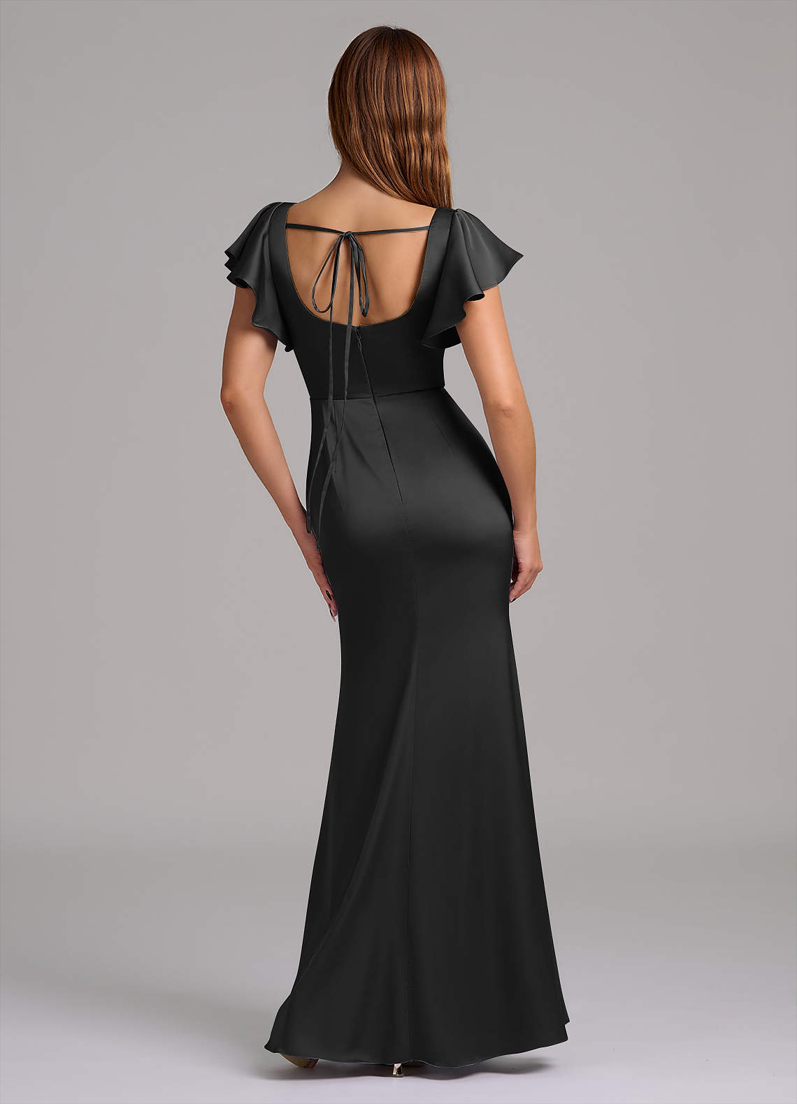 black square neck bridesmaid dress Coast Women's Square Neck Satin & Crepe Bridesmaid Dress With Bow Back in Black