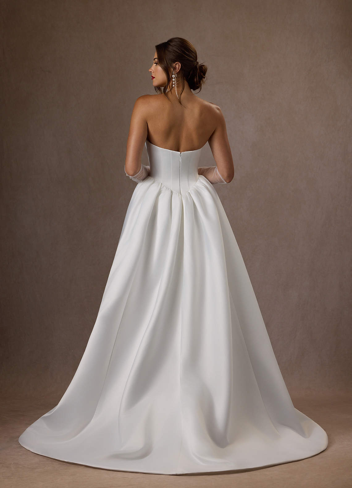 Azazie Kamira At-home Try On Dresses Diamond White Ball-Gown Strapless Satin Dress image1