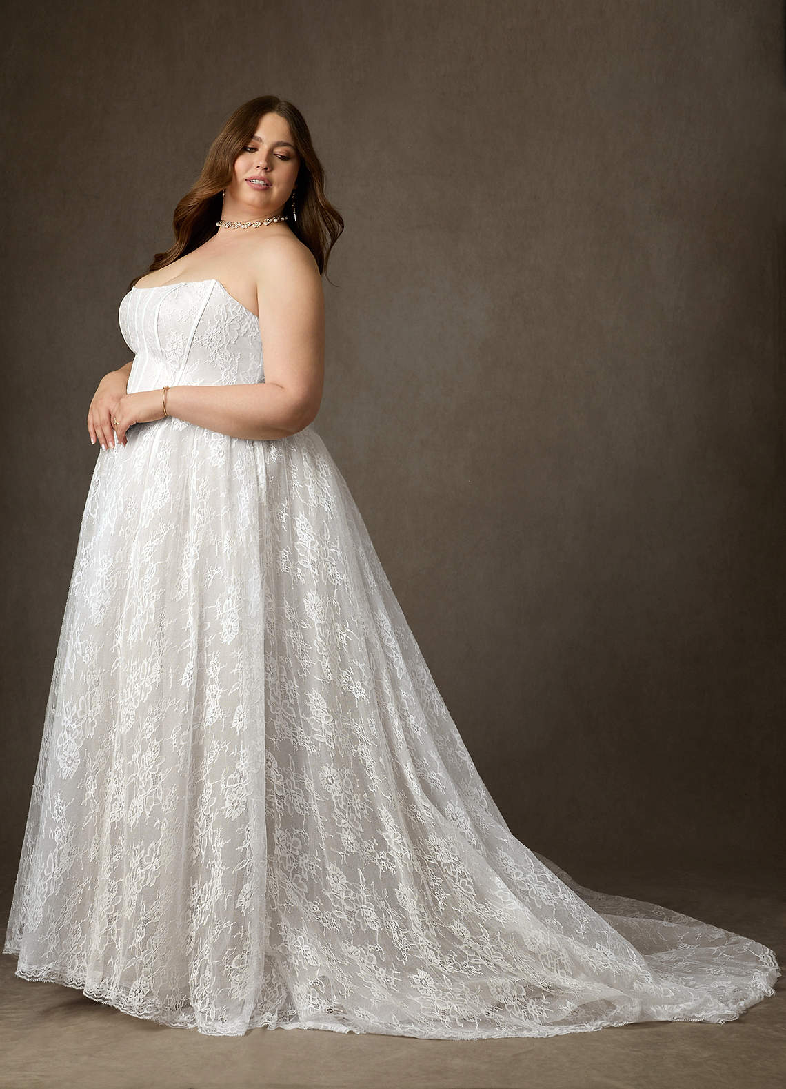 Azazie Demetria Wedding Dresses Diamond White Ball-Gown Strapless Lace Dress image12