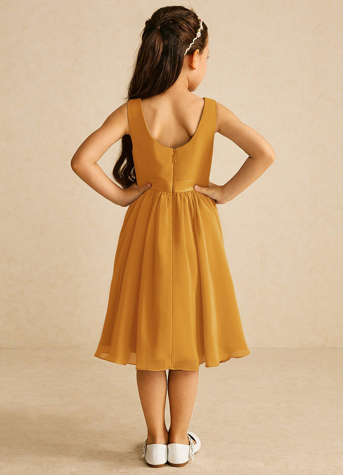 Azazie Ari Flower Girl Dresses Butterscotch A-Line Sleeveless Chiffon Dress image5