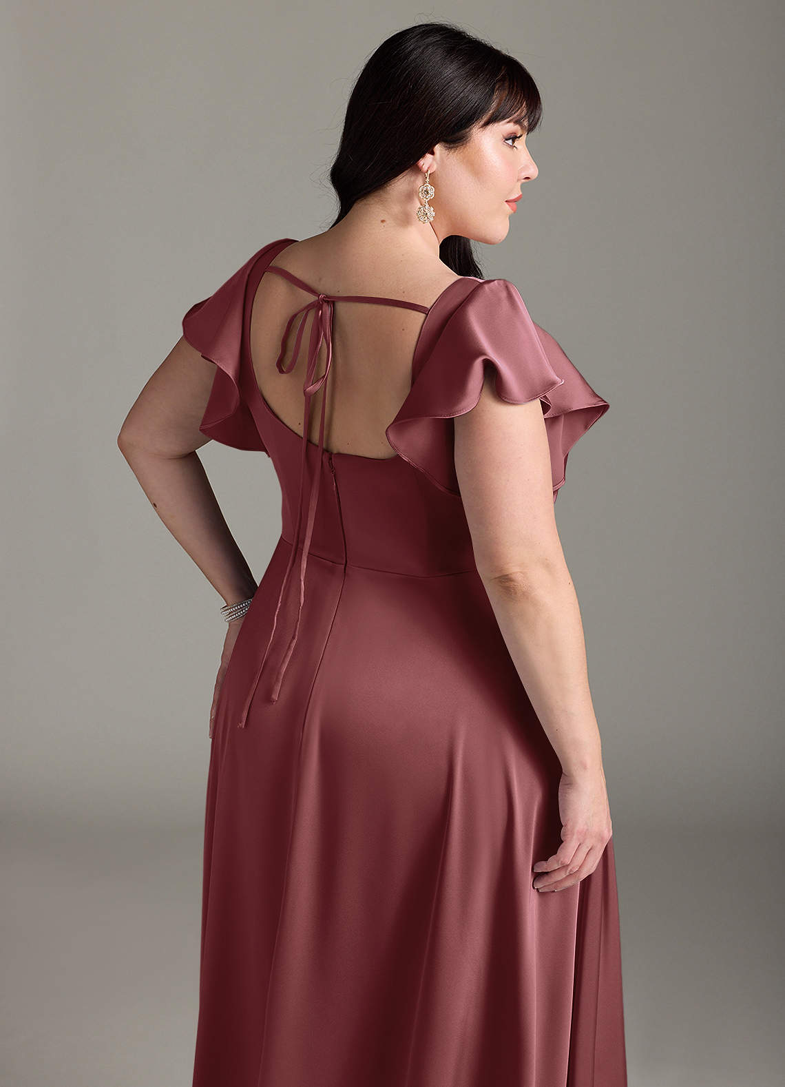 Azazie Bondi Bridesmaid Dresses Amethyst A-Line Bow Stretch Satin Dress image11