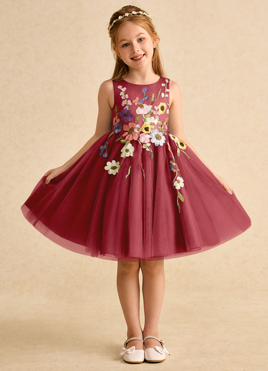 Azazie Prima vestidos de niña de las flores Vestido de Granada de Tul de Corte En A con Lazo image1