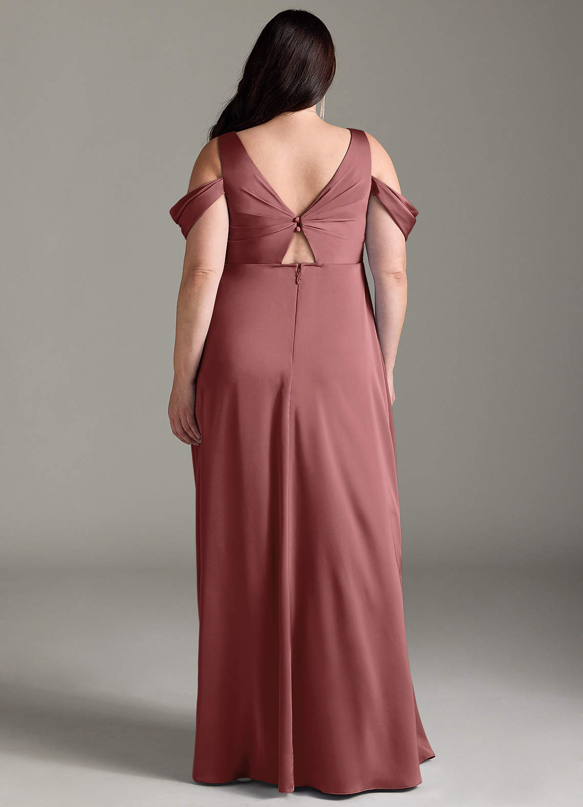Azazie Rhea At-home Try On Dresses A-Line Off-The-Shouler Pleated Stretch Satin Floor-Length Dress image8