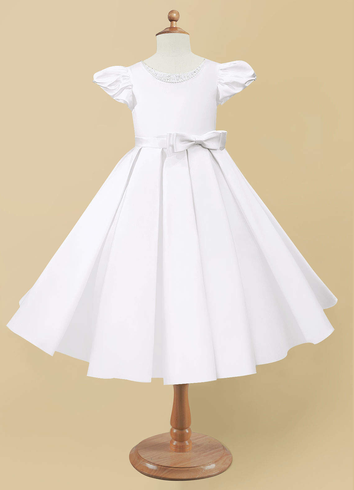 Azazie Jewel Venta final Vestido de Blanco de Satin Mate de Corte Princesa con Plisado image3