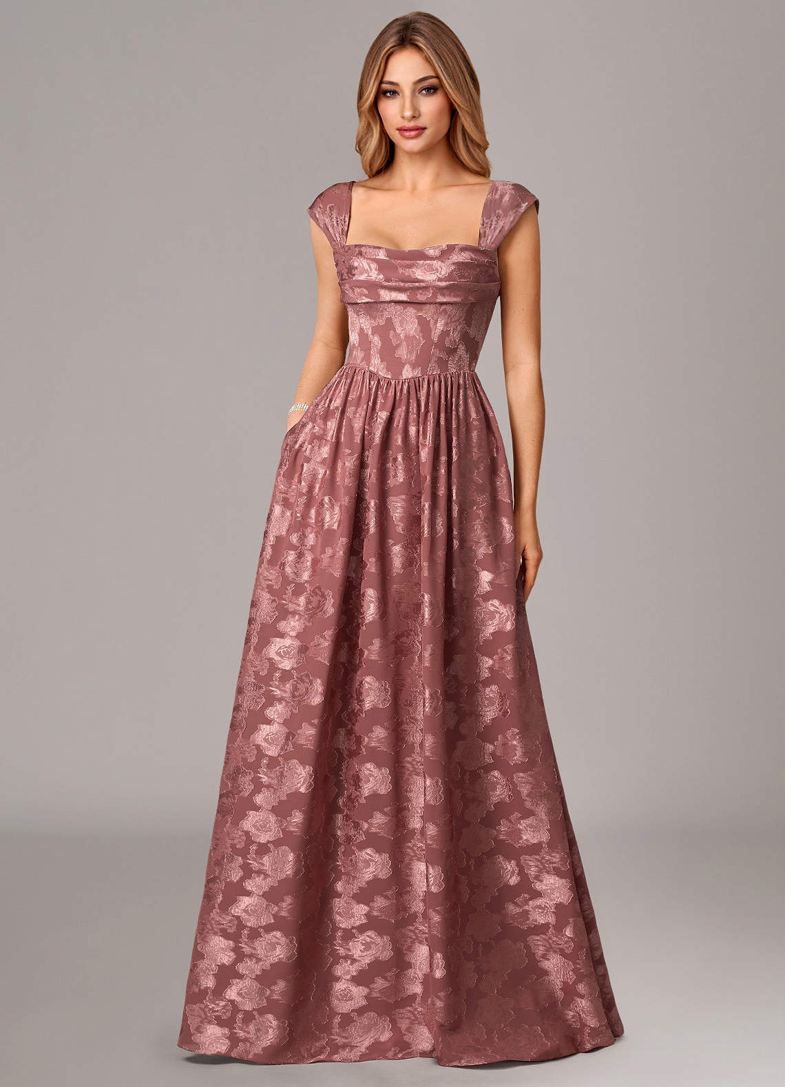 Azazie Hazel Bridesmaid Dresses Desert Rose A-Line Corset Floral Burnout Dress image1