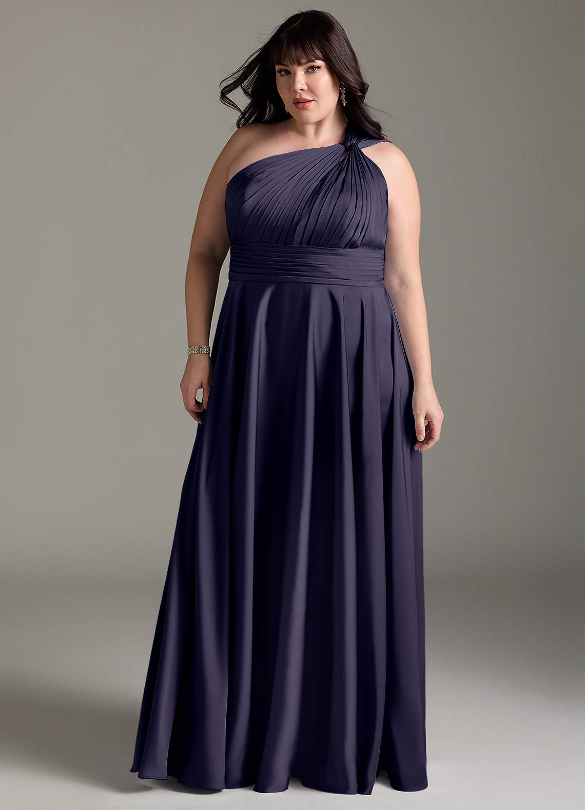 Azazie Charlize Bridesmaid Dresses Stormy A-Line One Shoulder Stretch Satin Dress image12