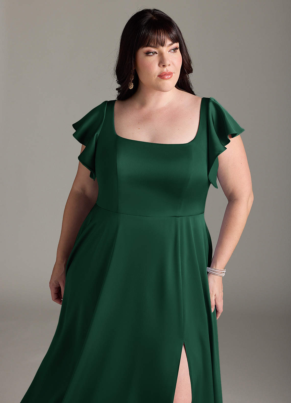 Azazie Bondi Bridesmaid Dresses Dark Green A-Line Bow Stretch Satin Dress image10