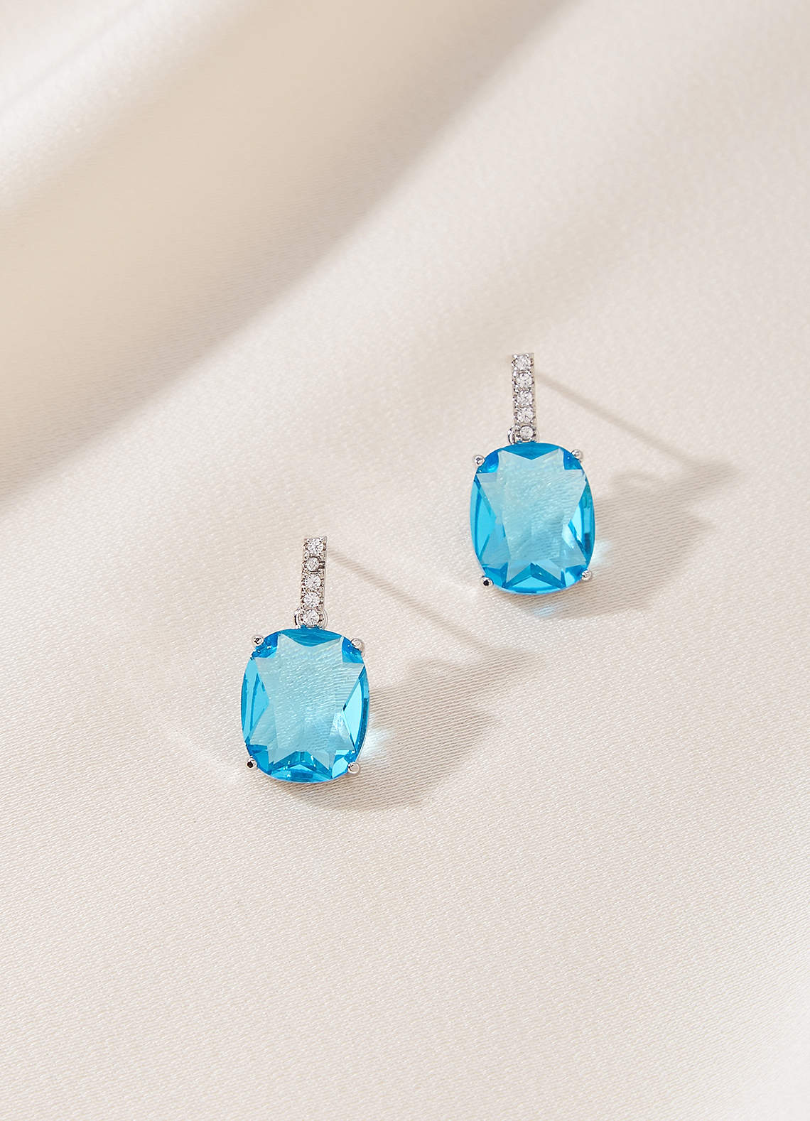 front Blue Crystal Drop Earrings