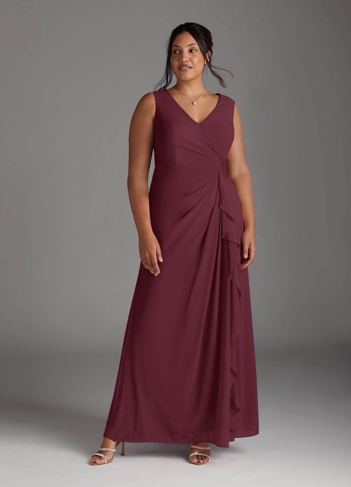Azazie Manuella Mother of the Bride Dresses Cabernet A-Line V-Neck Pleated Chiffon Dress image3