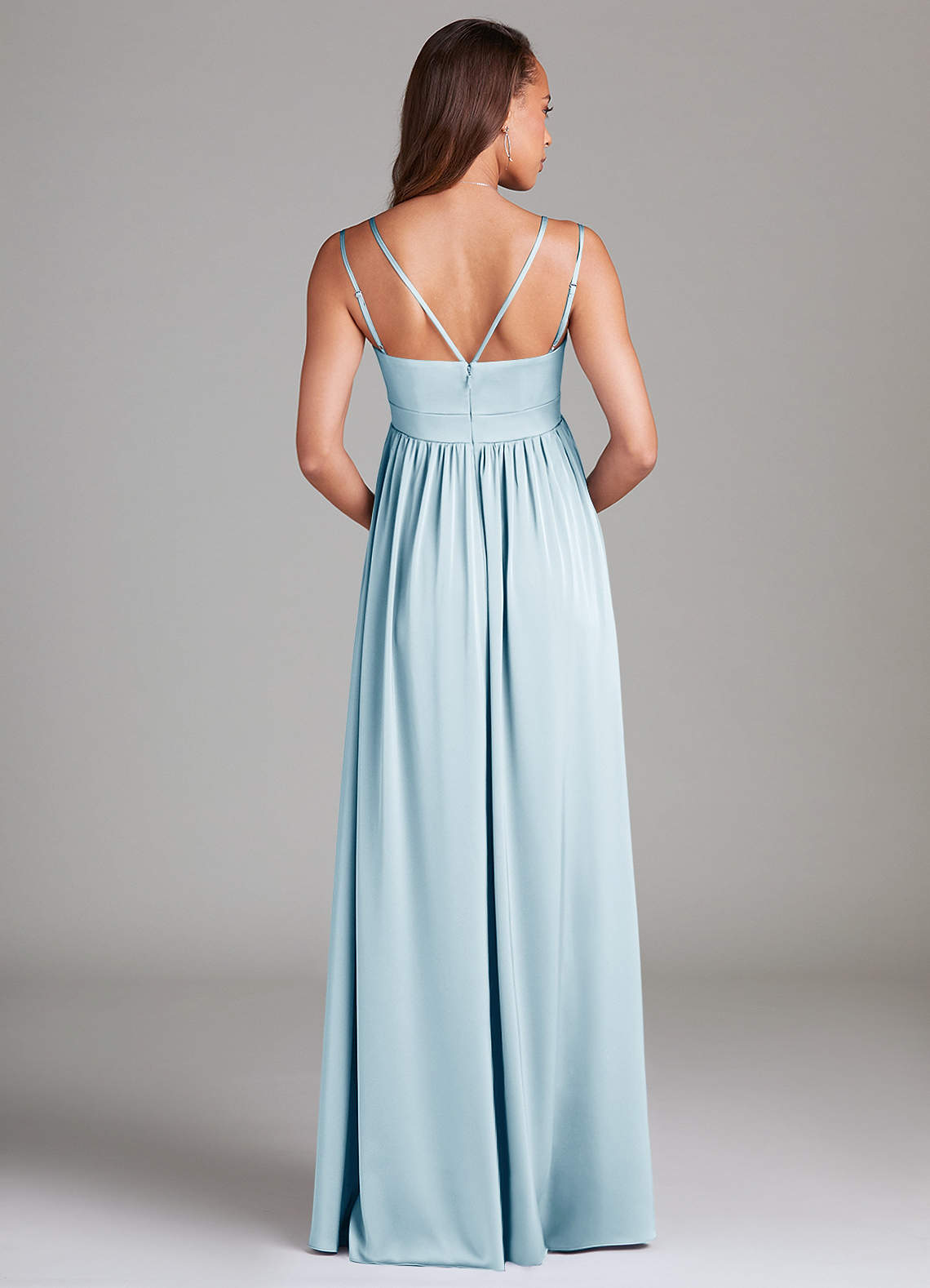 Azazie Emree Maternity Bridesmaid Dresses A-Line Stretch Satin Floor-Length Dress with Pockets image1