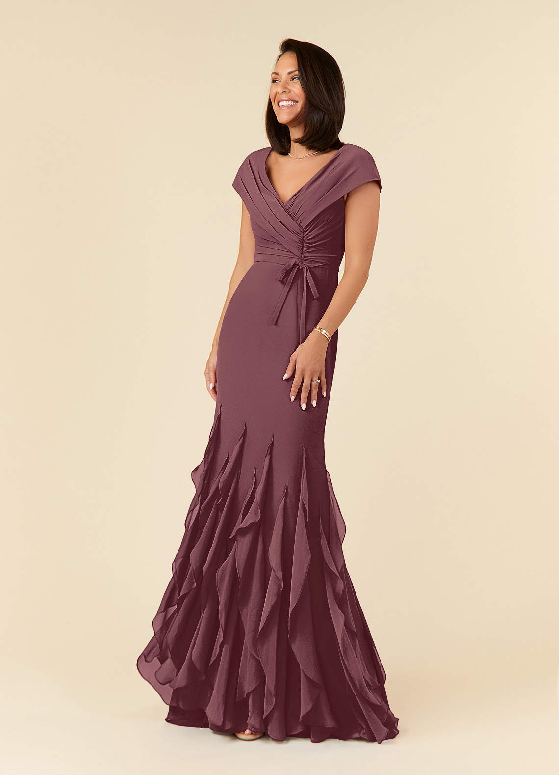 Azazie Bailora Mother of the Bride Dresses Sangria Mermaid Ruched Chiffon Dress image1