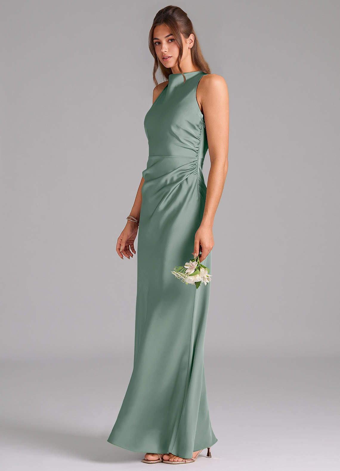 Azazie Evadne Silver Sage Stretch Satin Bridesmaid Dresses | Azazie
