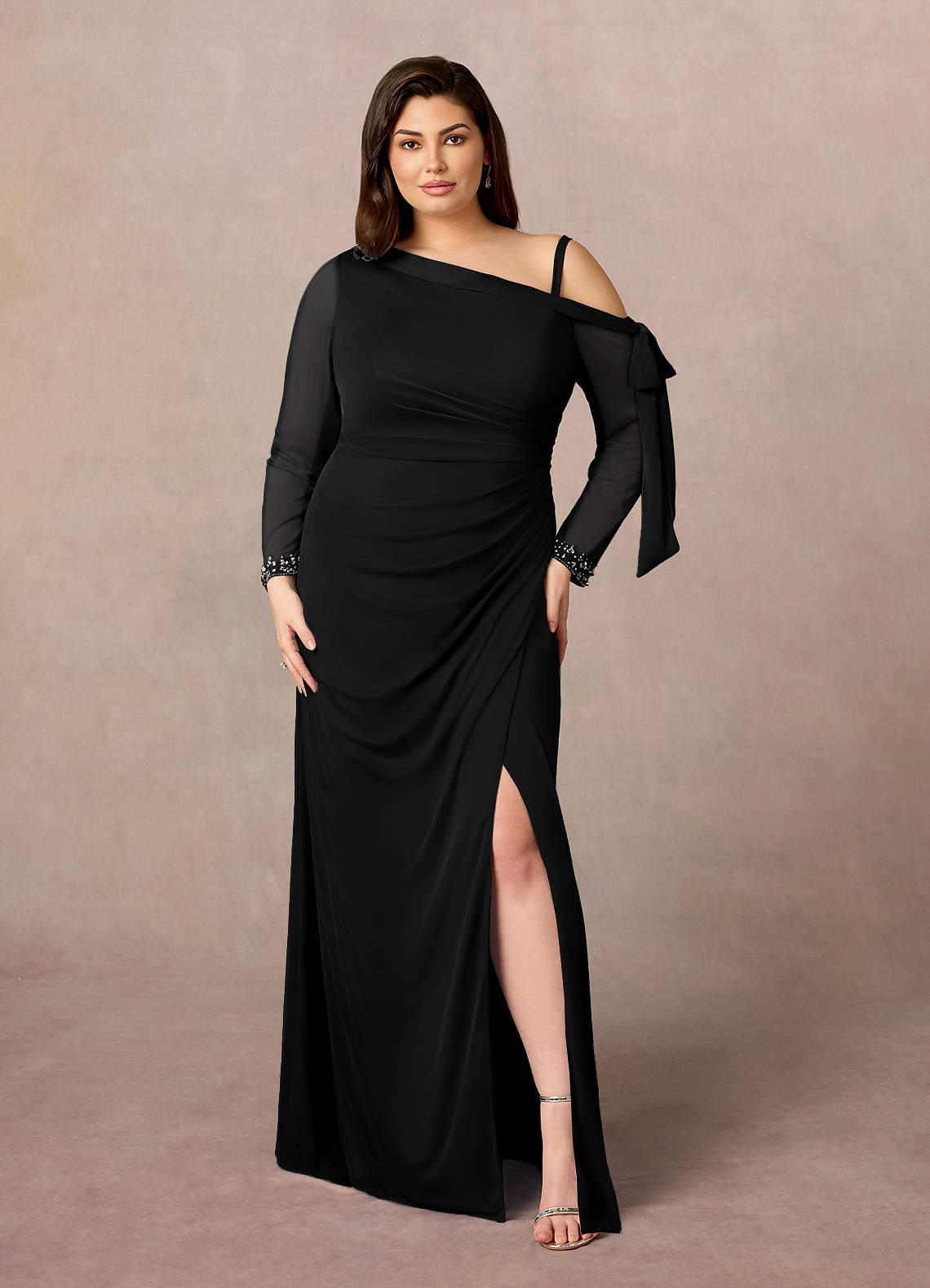 Azazie Marna Mother of the Bride Dresses Black Sheath One Shoulder Mesh Dress image1
