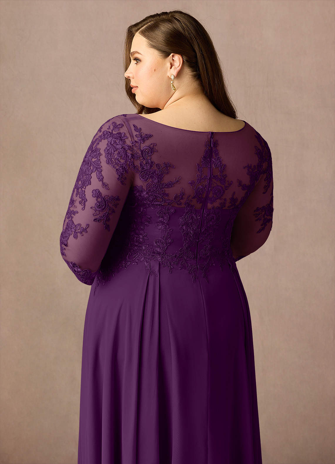 Azazie Marge Mother of the Bride Dresses Grape A-Line Scoop Lace Chiffon Dress image11