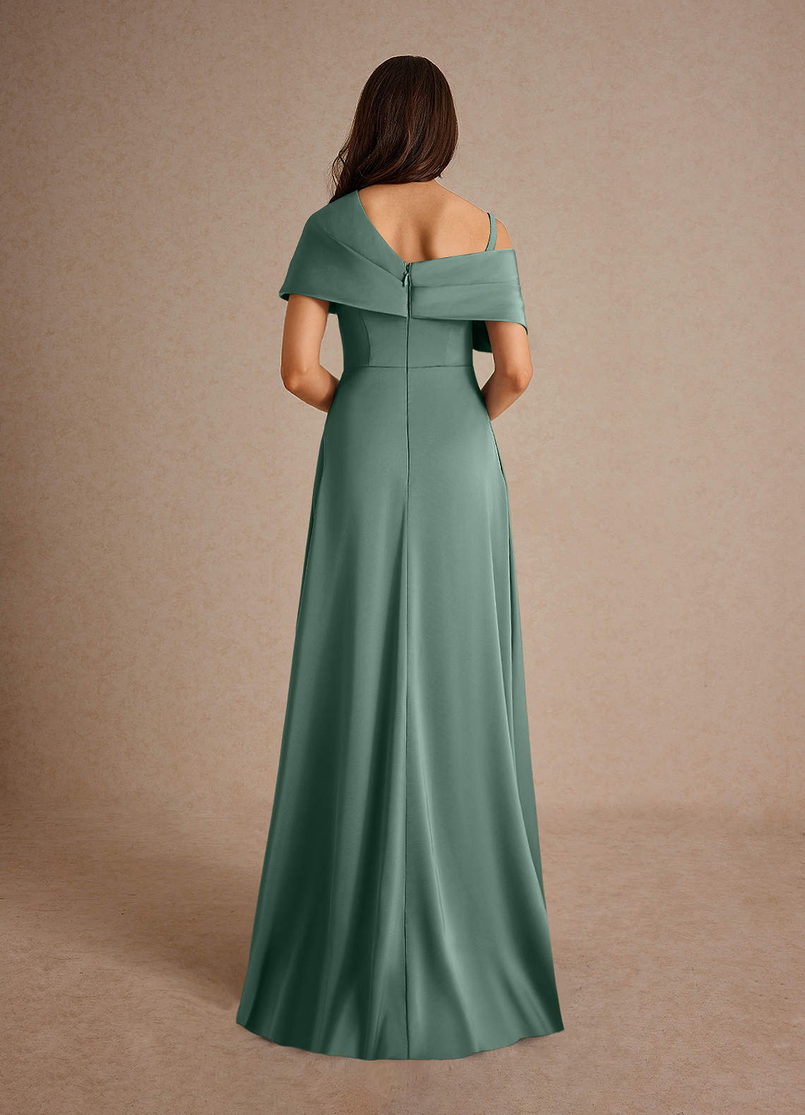 Azazie Milton Vestidos para mãe da noiva Vestir Eucalipto de Cetim elástico de Linha A com Plissado image3