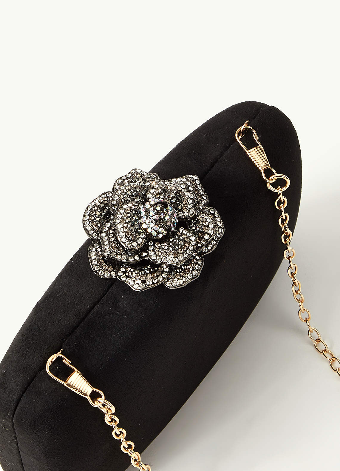 front Suede Crystal Rose Clutch Bag