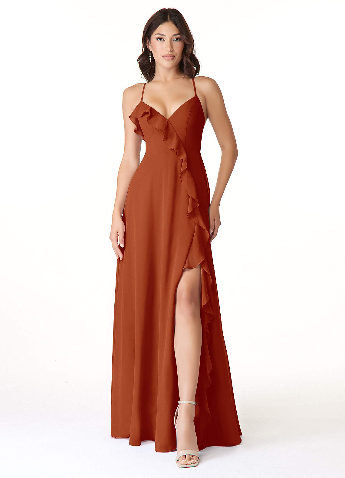 Azazie Tarni Bridesmaid Dresses Paprika A-Line Chiffon Dress image1