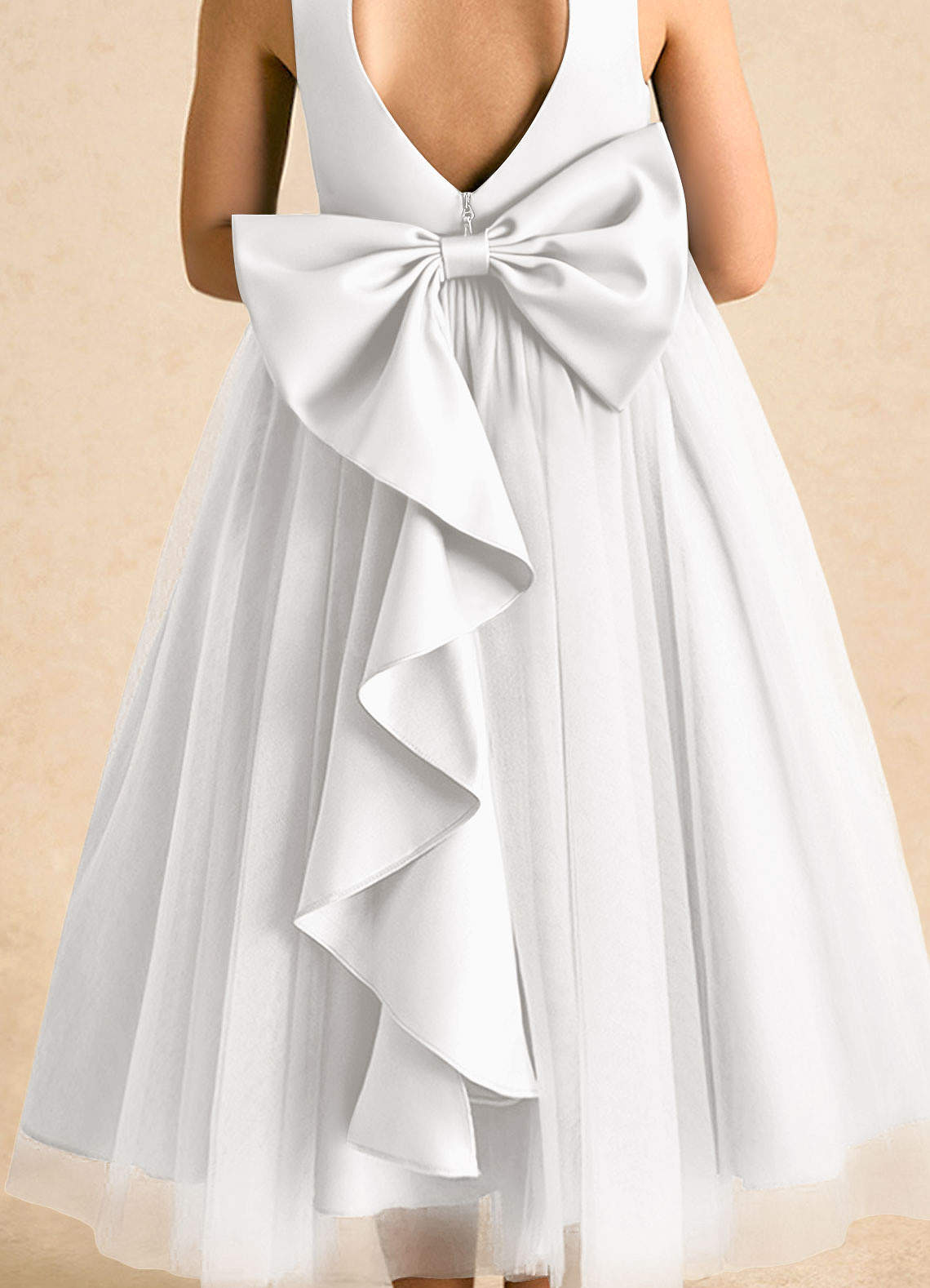 Azazie Solia Robe Demoiselle D'honneur Fillette Robe Princesse en Tulle Arc Blanc image6