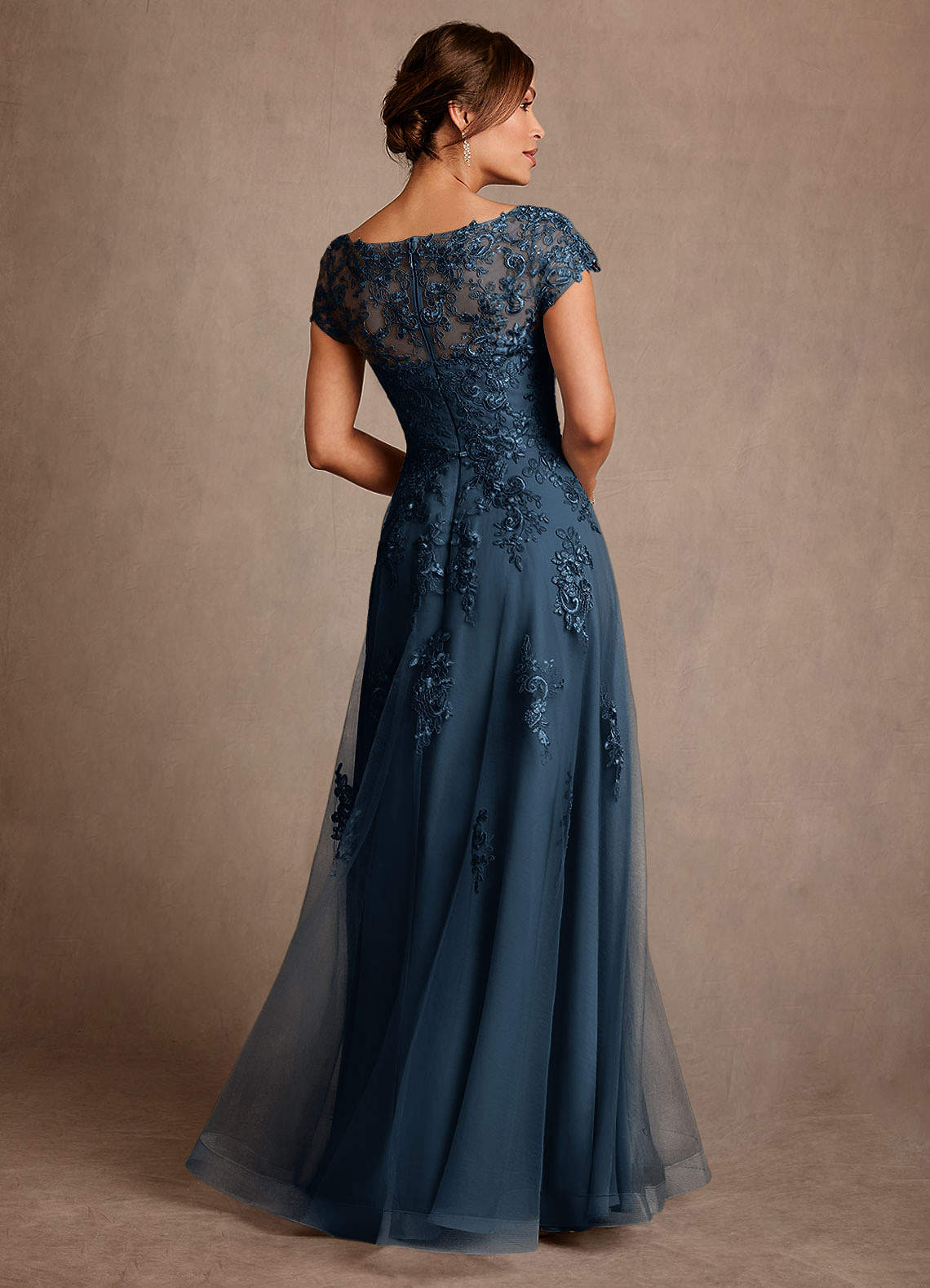 Azazie Jalinda Mother of the Bride Dresses Dark Navy A-Line Lace Chiffon Dress image1