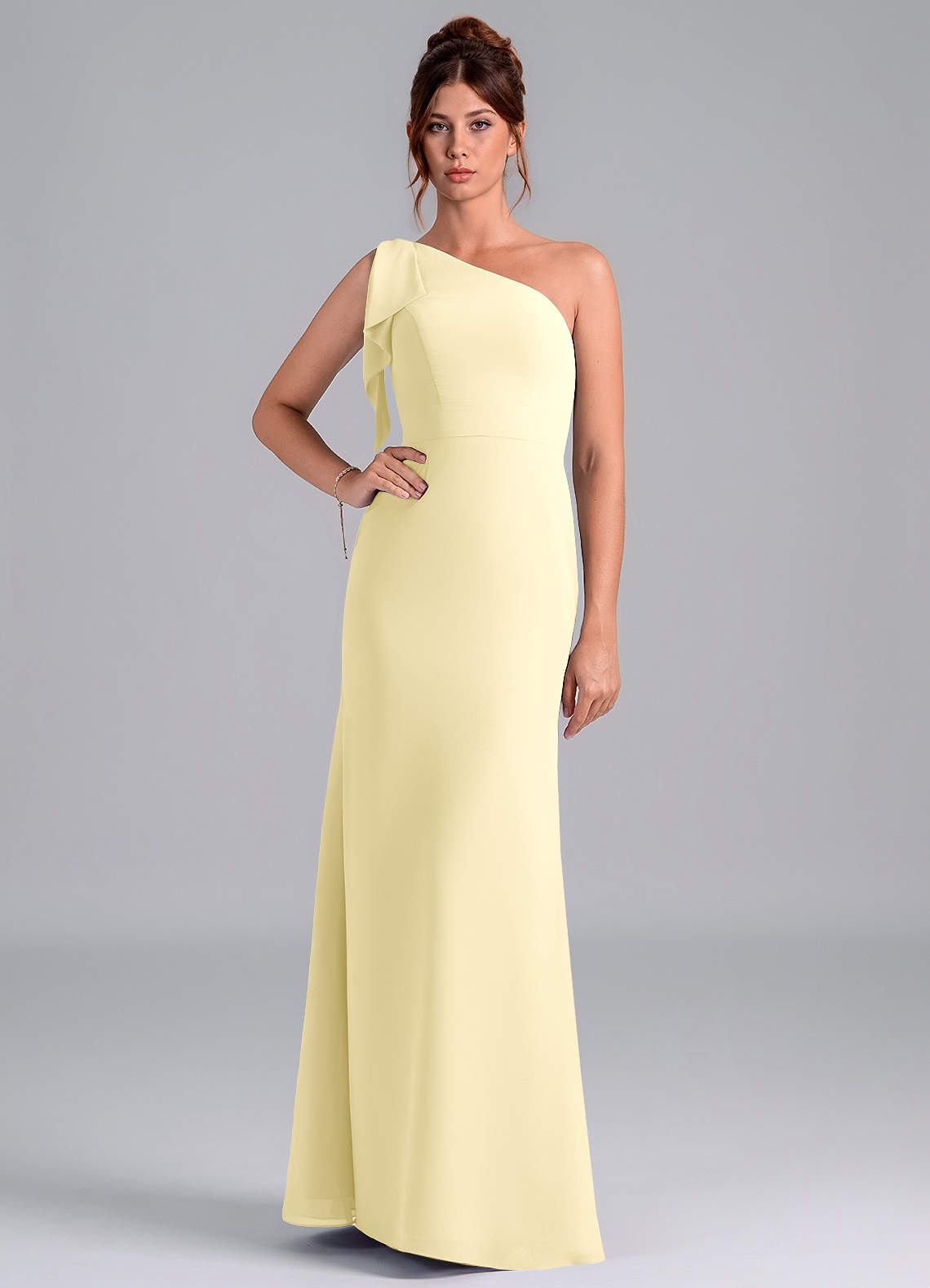 Azazie Mermaid One-Shoulder Floor-Length Chiffon Bridesmaid Dresses - Lemon Sorbet Azazie Mermaid One-Shoulder Floor-Length Chiffon Bridesmaid Dresses - Lemon Sorbet