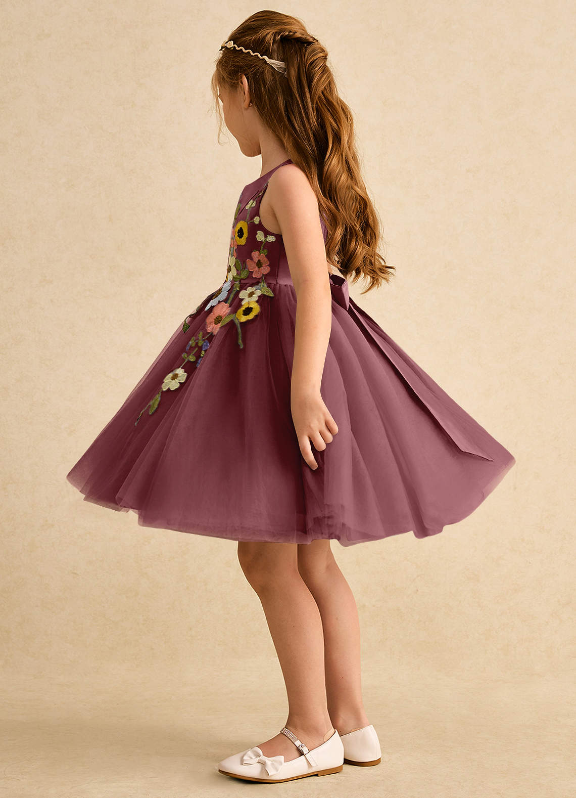 Azazie Prima Blumenmädchenkleider A-Linie Schleifen Tüll Kleid Wüstenrose image3
