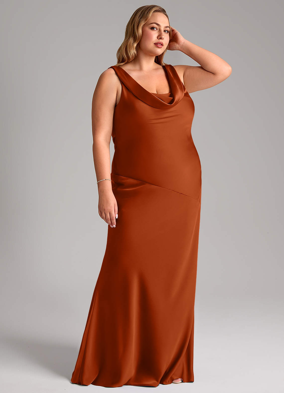 Azazie Rylina Vestidos de damas de honor Vestido de Naranja Quemada de Satén Elástico de Corte Sirena image9