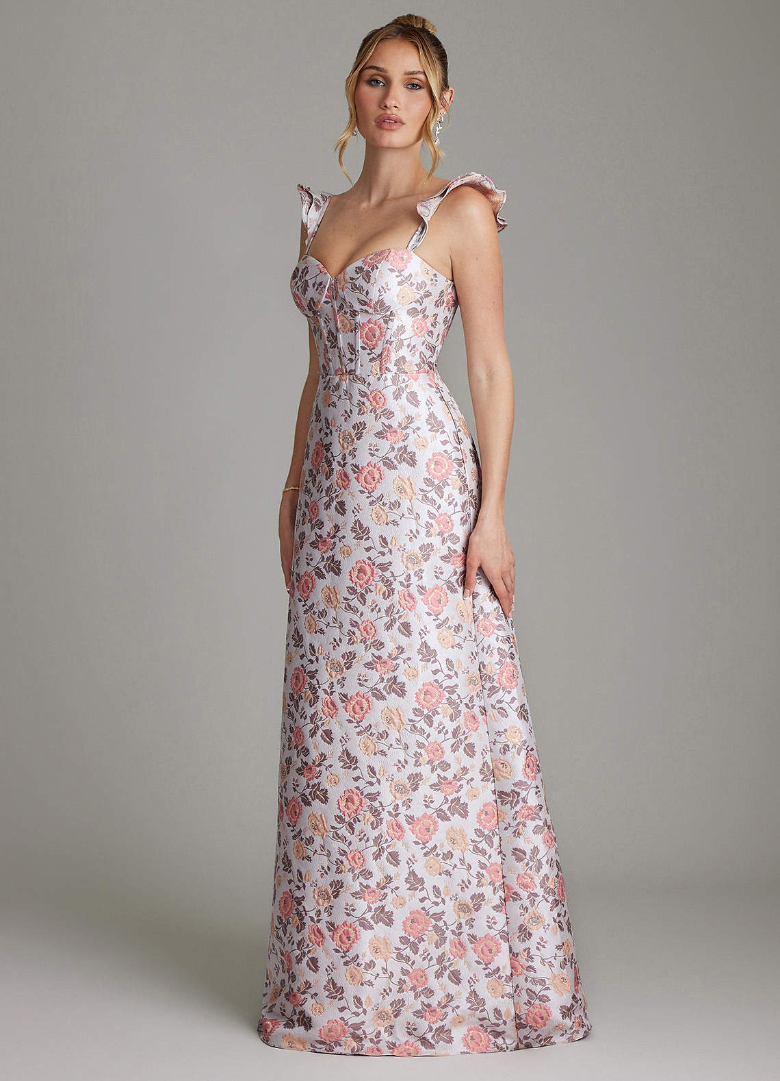 Azazie Adalynn Robes de demoiselle d'honneur Robe Trapèze en Brocart Rayé Rose Dorée image4