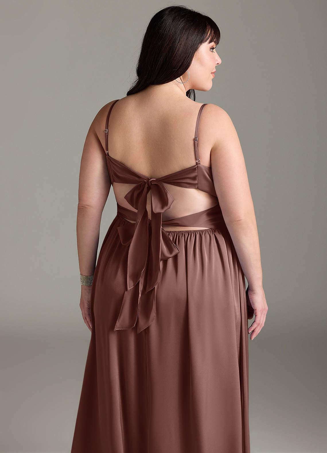 Azazie Zeya Vestidos de madrinha de casamento Vestir Café Expresso de Cetim elástico de Linha A com Plissado image14