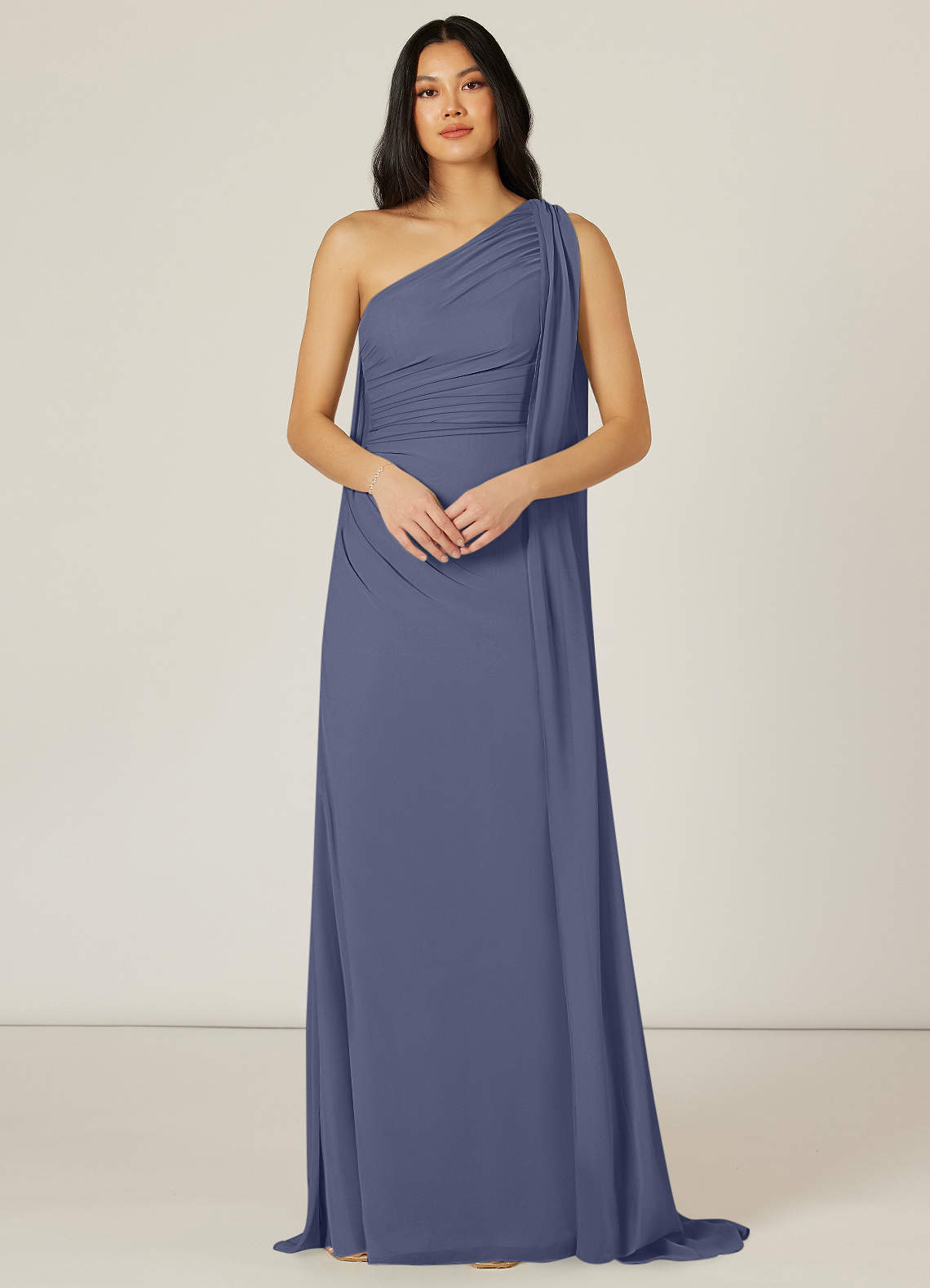 Azazie Lydia Bridesmaid Dresses Stormy Mermaid One Shoulder Chiffon Dress image1