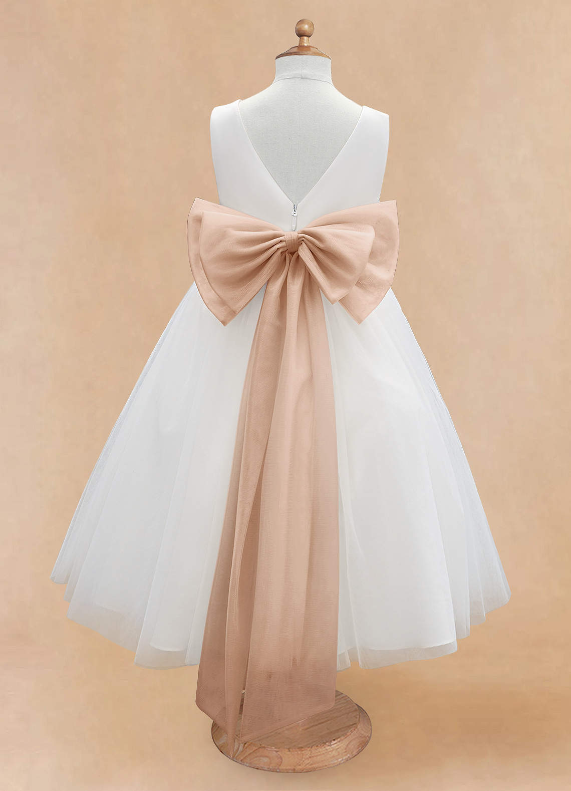 Azazie Kavi Flower Girl Dresses Ivory English Rose A-Line Bow Matte Satin Dress image7