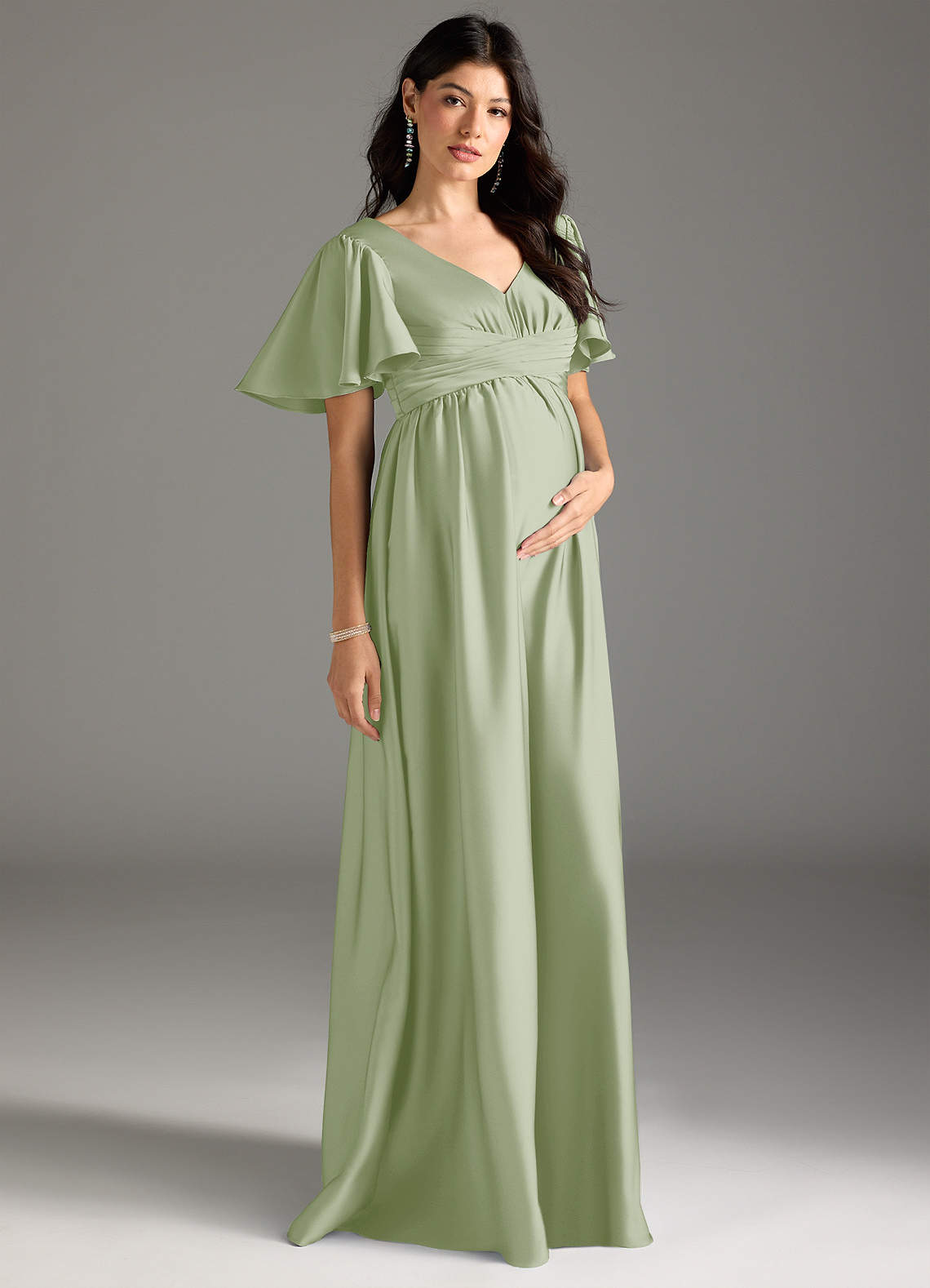 Azazie Verna vestidos de dama de honor de maternidad Vestido de Corte En A Volante Hasta el suelo Satén Elástico image4