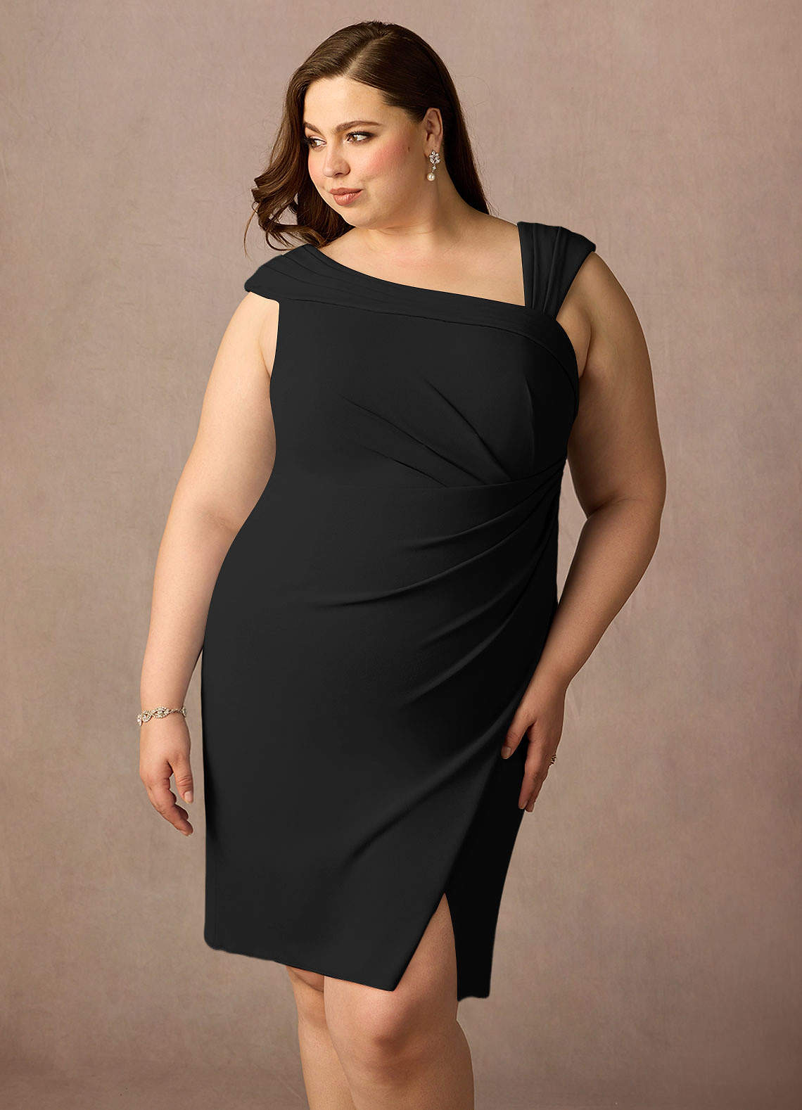 black sheath dress plus size Celebrations by Sydney's Closet Women's V-Neck Puff Sleeve Cocktail Dress