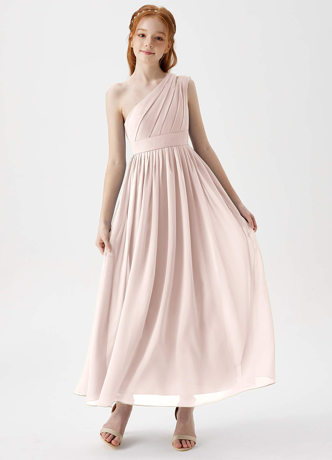 Azazie Anissa Junior Vestido de Pétalo De Rosa de Gasa de Corte En A con Plisado image1