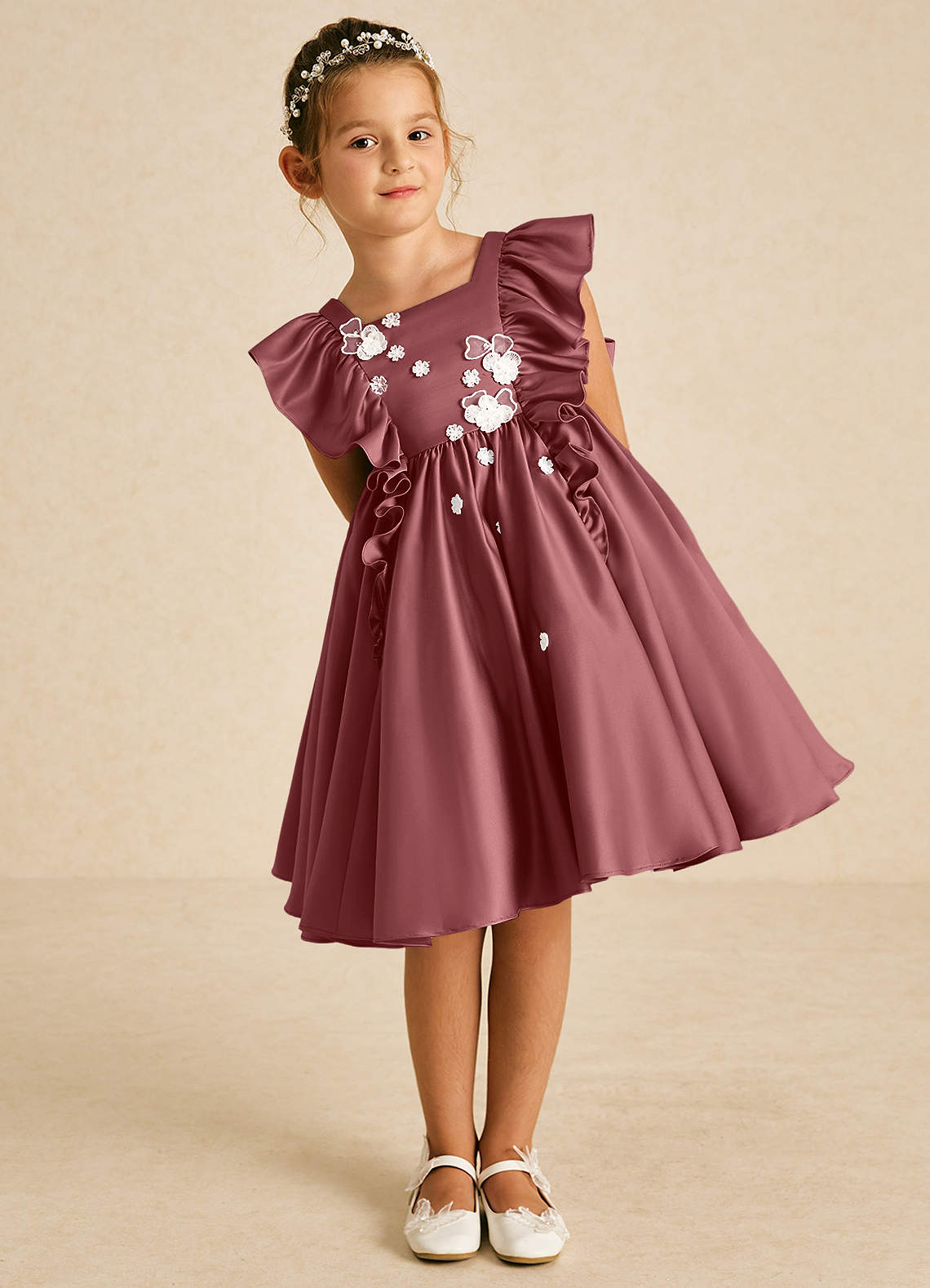 Azazie Sue Ellen Flower Girl Dresses Amethyst A-Line Bow Matte Satin Dress image1