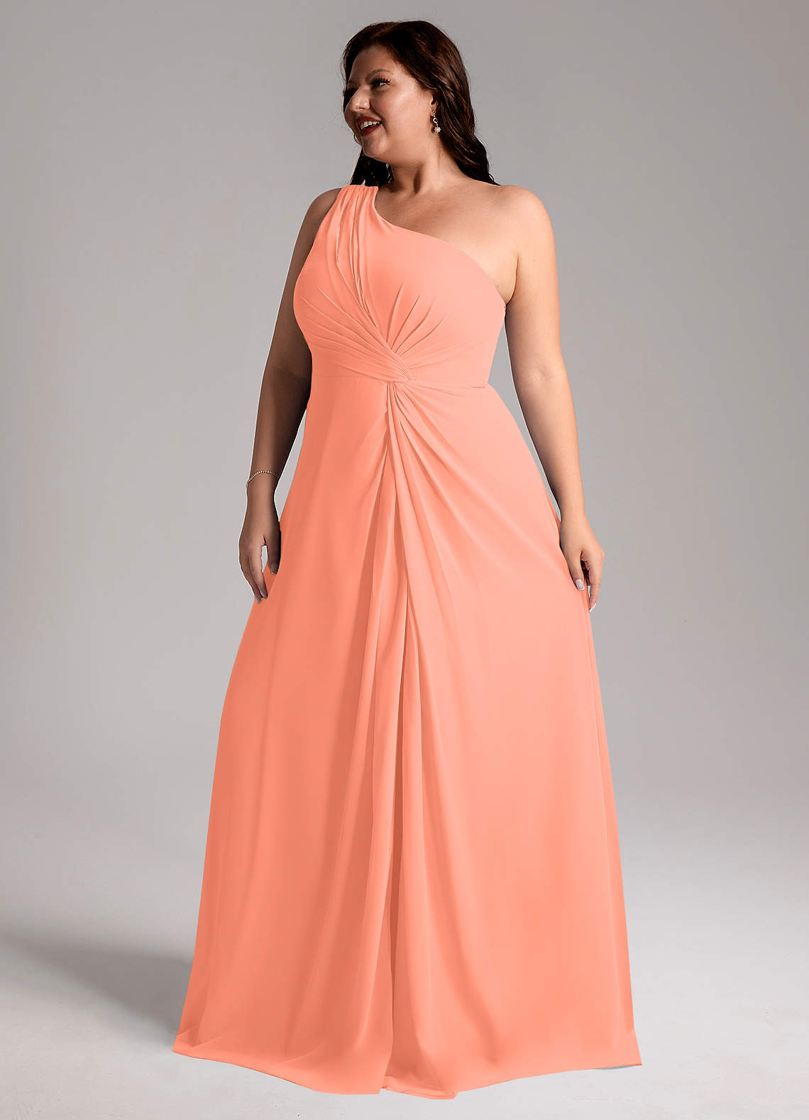 Azazie Brooke Vestidos de damas de honor Vestido de Atardecer de Gasa de Corte en A con Hombro unilateral image12