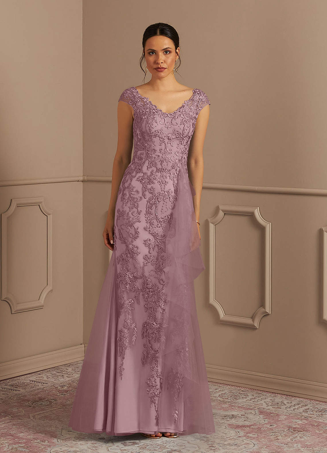 Azazie Melena Mère de la mariée Robes Robe Sirène en Tulle Dentelle Rose Poussiéreuse image1