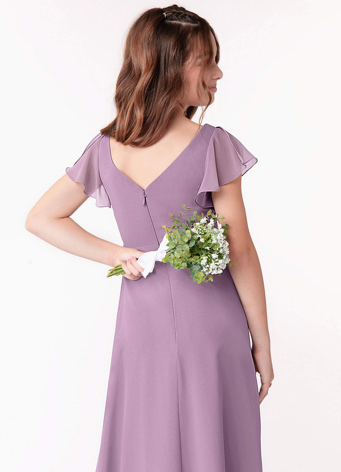 Azazie Omari Junior Vestido Glicínia de Chiffon de Linha A com Ruched image2