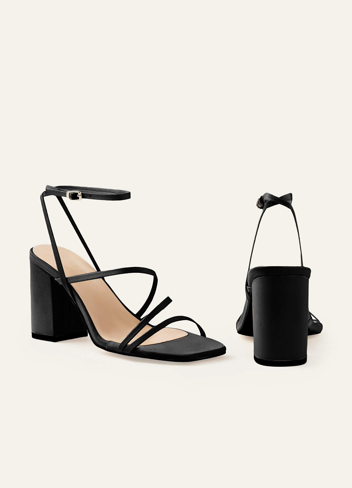 front Matching Color Matte Satin Ankle Strap Block Heel Sandals