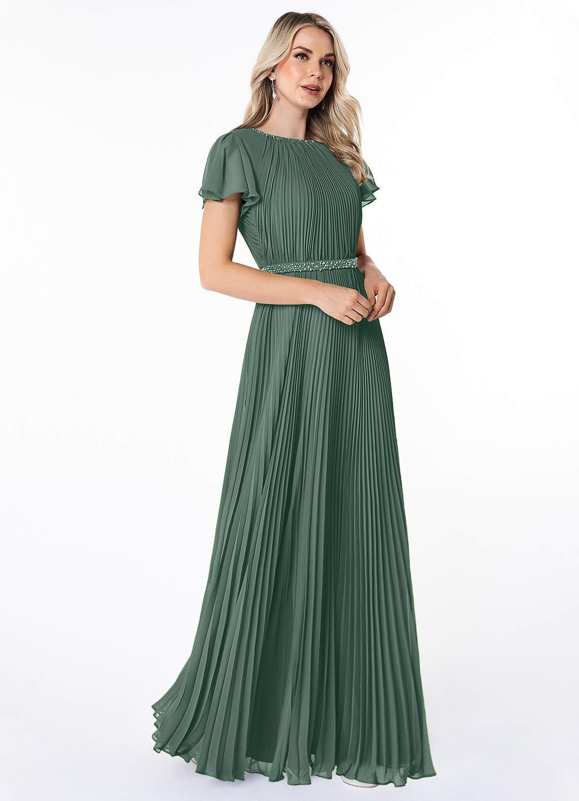 Azazie Kara At-home Try On Dresses A-Line Pleated Chiffon Floor-Length Dress image2