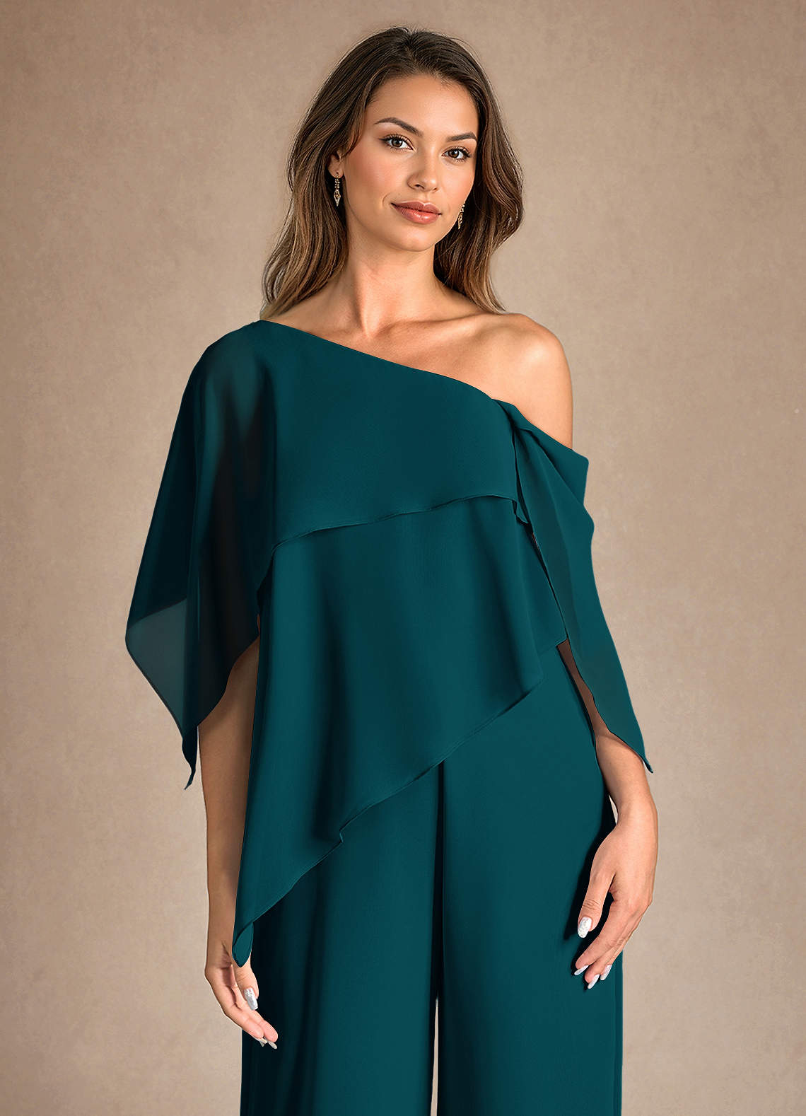 Azazie Halima Abiti per la Madre della Sposa Abito Tuta Pantaloni in Chiffon Spacco Laterale Pino image7