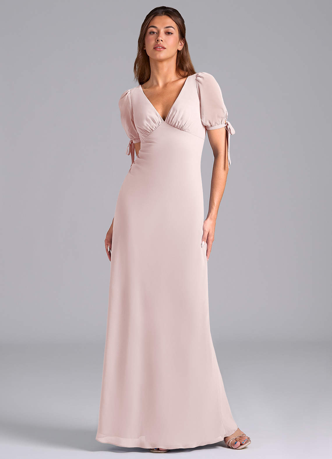 Azazie Pheby Kleider zum Anprobieren zu Hause A-Linie Plissee Chiffon Kleid Zartrosa image1