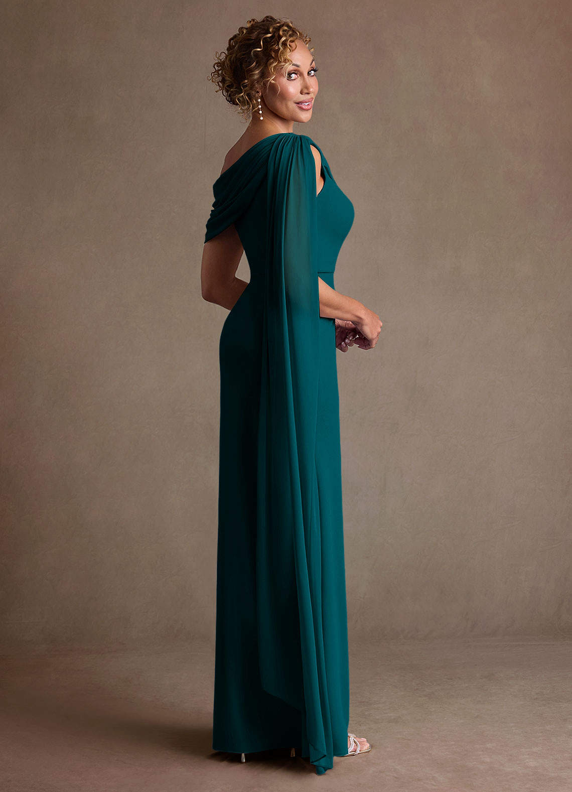 Azazie Bassi Mother of the Bride Dresses Peacock Mermaid Off the Shoulder Mesh Dress image3
