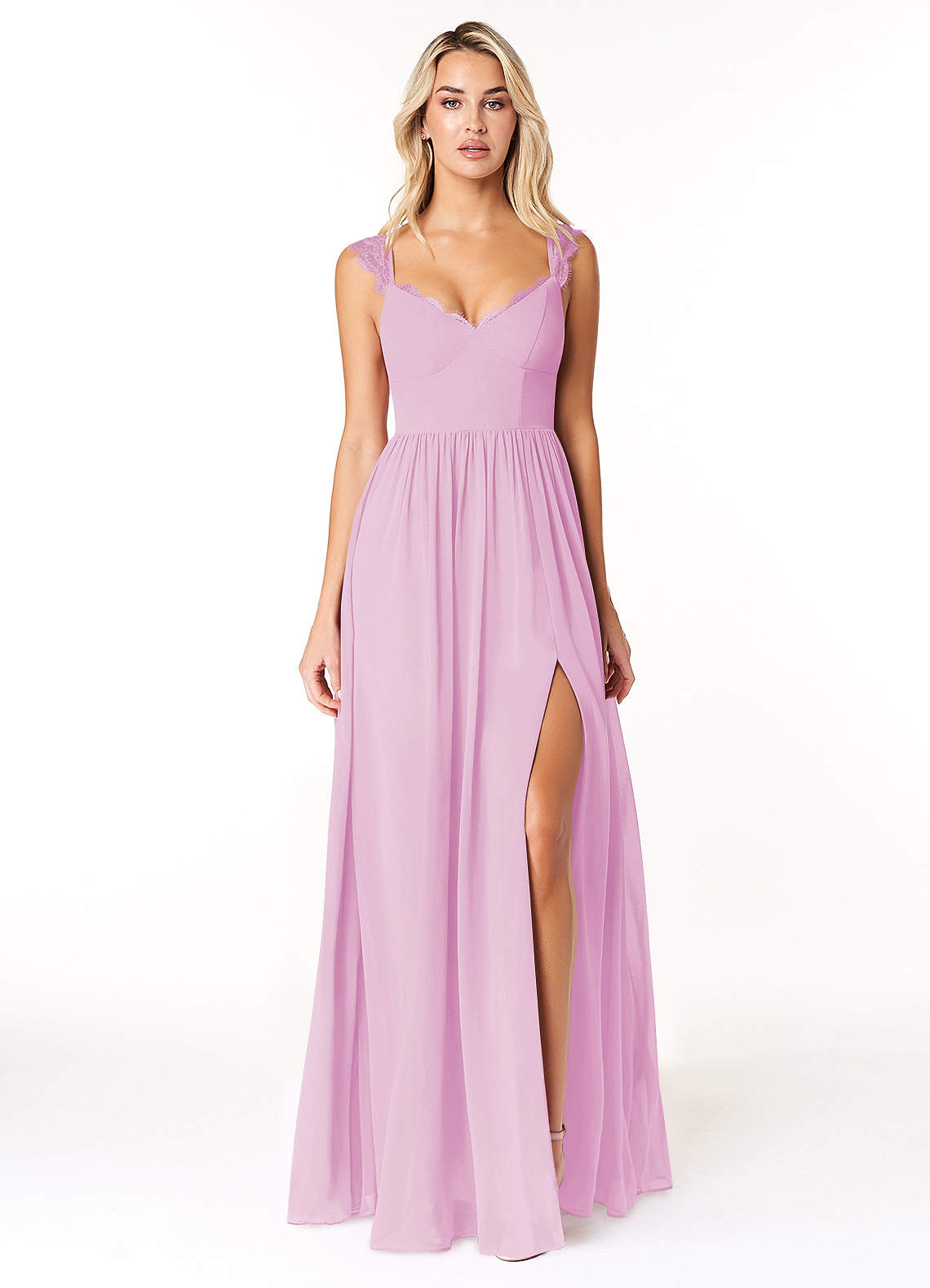 Azazie Cleobella Brautjungfernkleider A-Linie Herzchen Spitze Chiffon Kleid Bonbonrosa image1