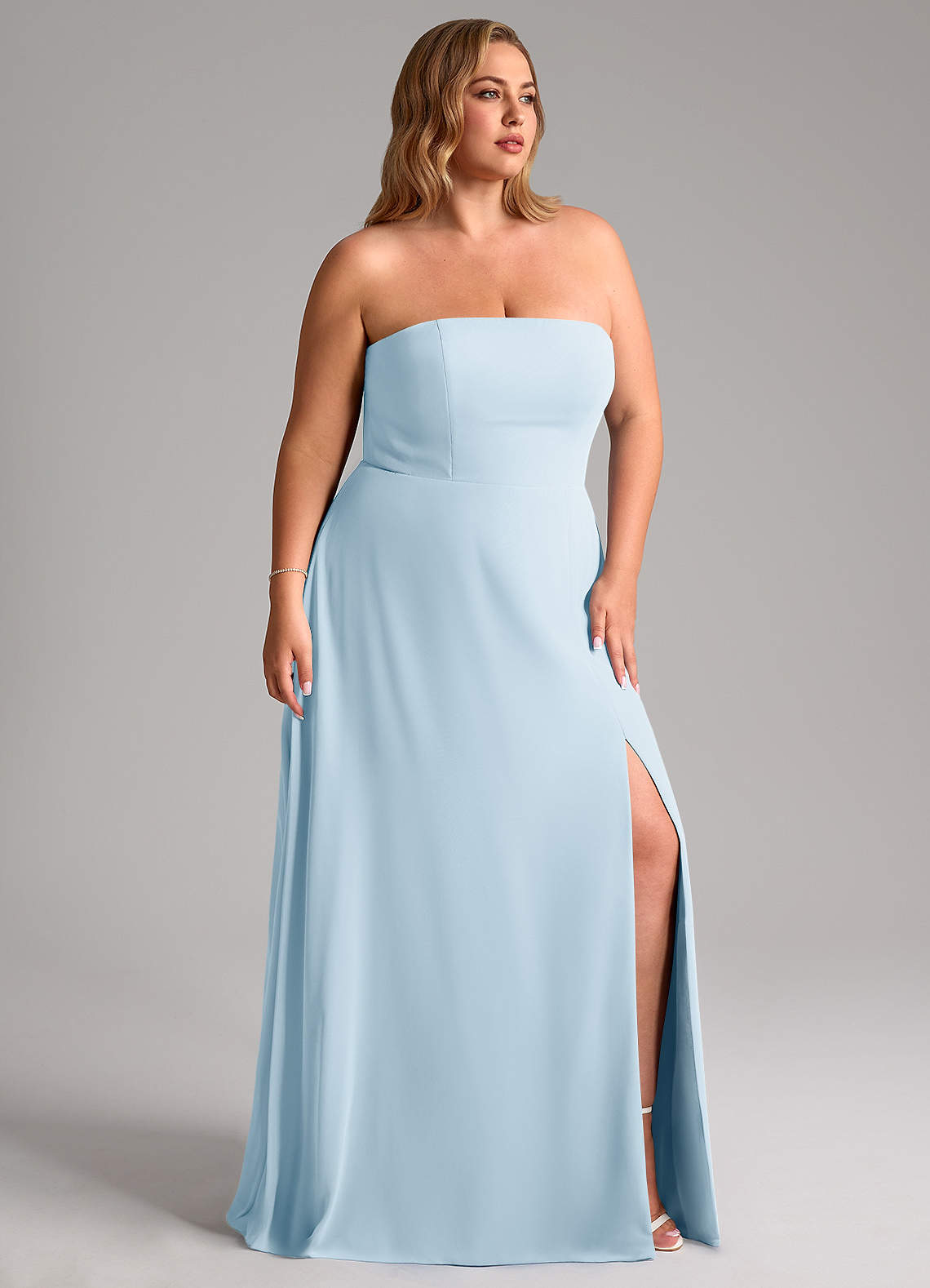 Azazie Wren Abiti da Damigella Abito Convertibile A-Line in Chiffon Spacco Laterale Azzurro image11
