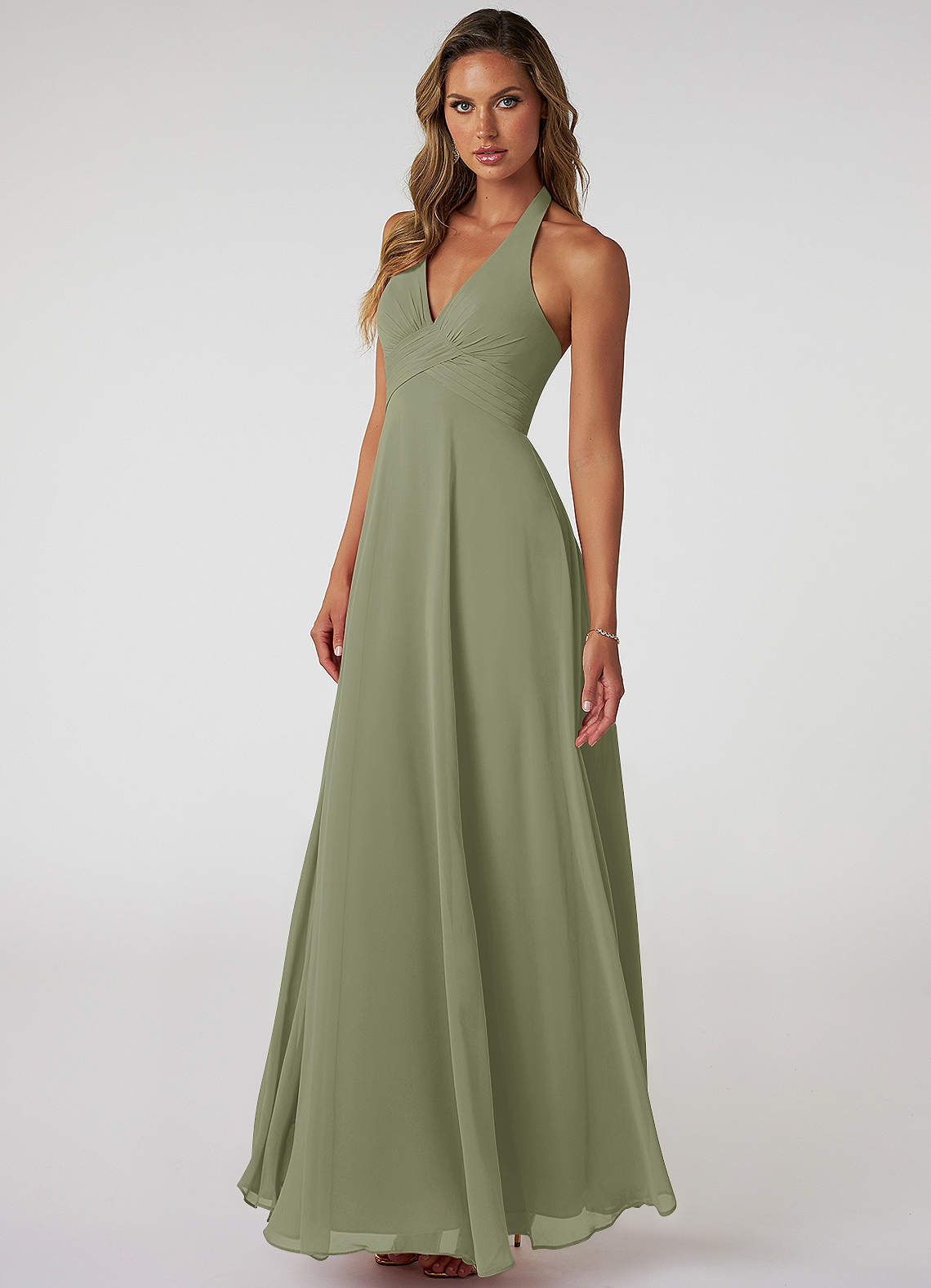 Azazie Tessie Bridesmaid Dresses Pistachio A-Line V-Neck Pleated Chiffon Dress image2